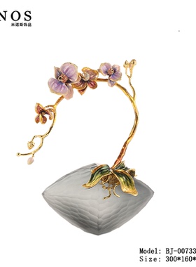 新中式现代兰花设计师摆件电视柜博古架珐琅彩家居饰品玻璃艺术品