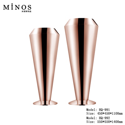 美式轻奢不锈钢圆锥形大花器后现代酒店会所过道干花花插客厅花桶