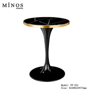 咖啡奶茶店不锈钢大理石小圆桌现代简约郁金香休闲洽谈桌高端圆几