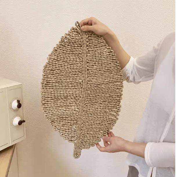 ins北欧树叶餐垫手工编织蒲草隔热垫家居简约草编餐桌杯垫亚马逊,居家布艺,蒲团,淘宝优惠券,粉丝福利购,淘宝优惠卷