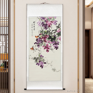 玄关纯手绘装 葫芦公鸡葡萄柿子事事如意 字画 大吉大利 饰画 国画