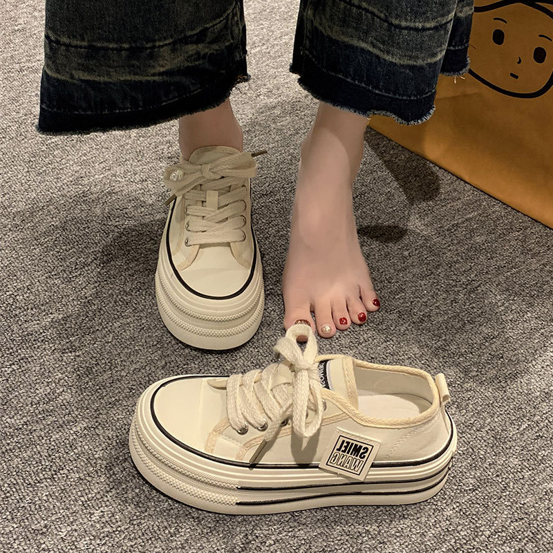 厚底小白鞋女2025新款春季韩版帆布鞋小个子松糕百搭休闲运动板鞋