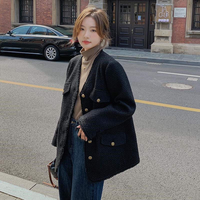 大码女装感黑色小香风外套秋冬新款宽松显瘦气质百搭流苏上衣