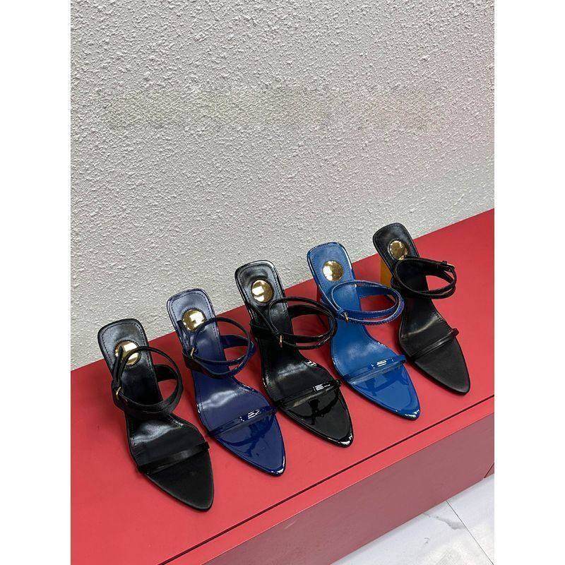 尖头露趾坡跟气质高跟鞋法式绑带凉鞋一字带法式露趾百搭凉鞋外穿