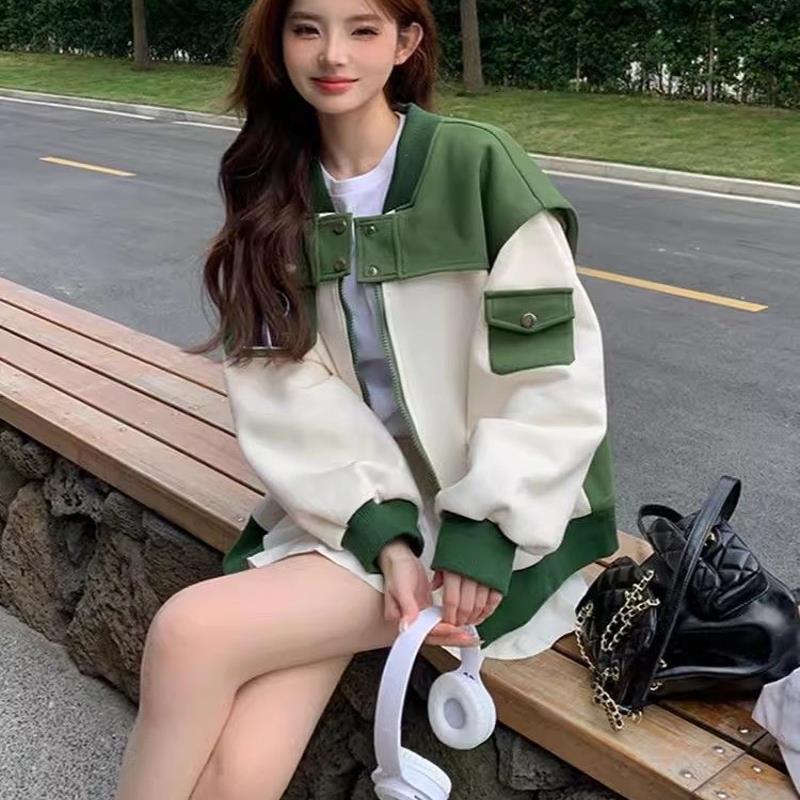 港风撞色拼接棒球服外套女2025秋新款高级感显瘦小个子夹克上衣