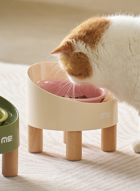 麻薯陶瓷猫碗高脚斜口保护颈椎宠物猫咪水碗小型犬狗狗食盆大口径
