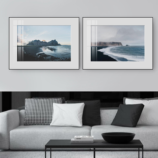 宅寂风挂画高级感客厅沙发背景墙壁画北欧大海海浪沙滩摄影装饰画