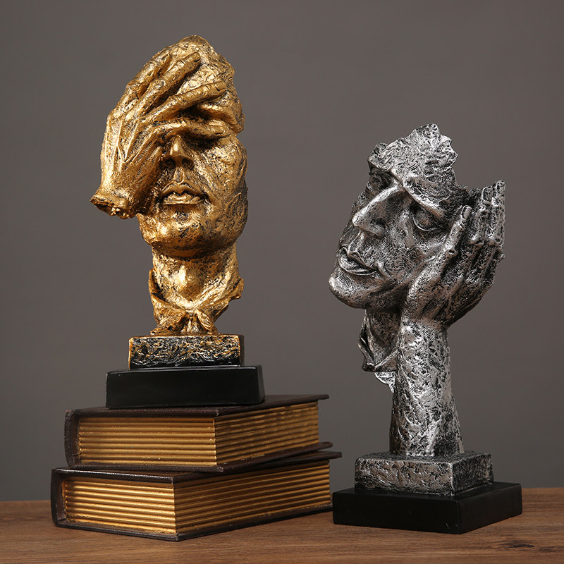 抽象艺术客厅轻奢摆件办公室沉默是金雕J塑酒柜玄关桌面家居装饰