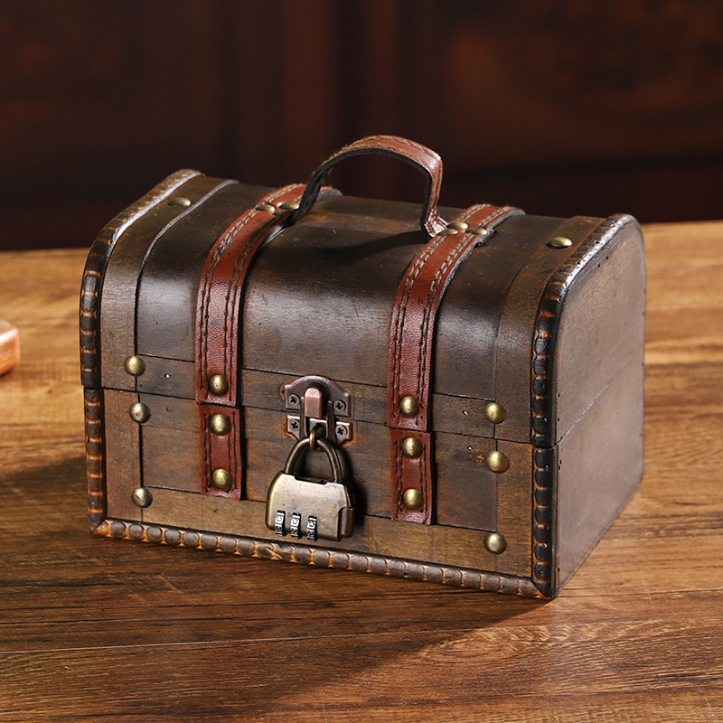 精致饰品珠宝项链首饰盒复古收纳盒带锁木质储物盒杂物小百宝箱