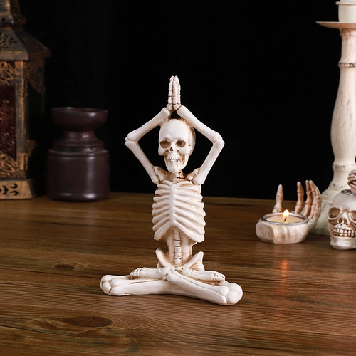 瑜伽骷髅骨架摆件万圣节造景装饰品恐怖人体模型场景布置拍照道具