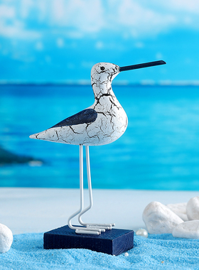 地中海风格创意木质裂纹海鸟摆件海洋风家居桌面装饰品拍摄小道具