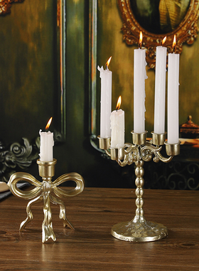 欧式复古铁艺烛台摆件中古餐桌浪漫烛光晚餐蜡烛底座台座家居装饰