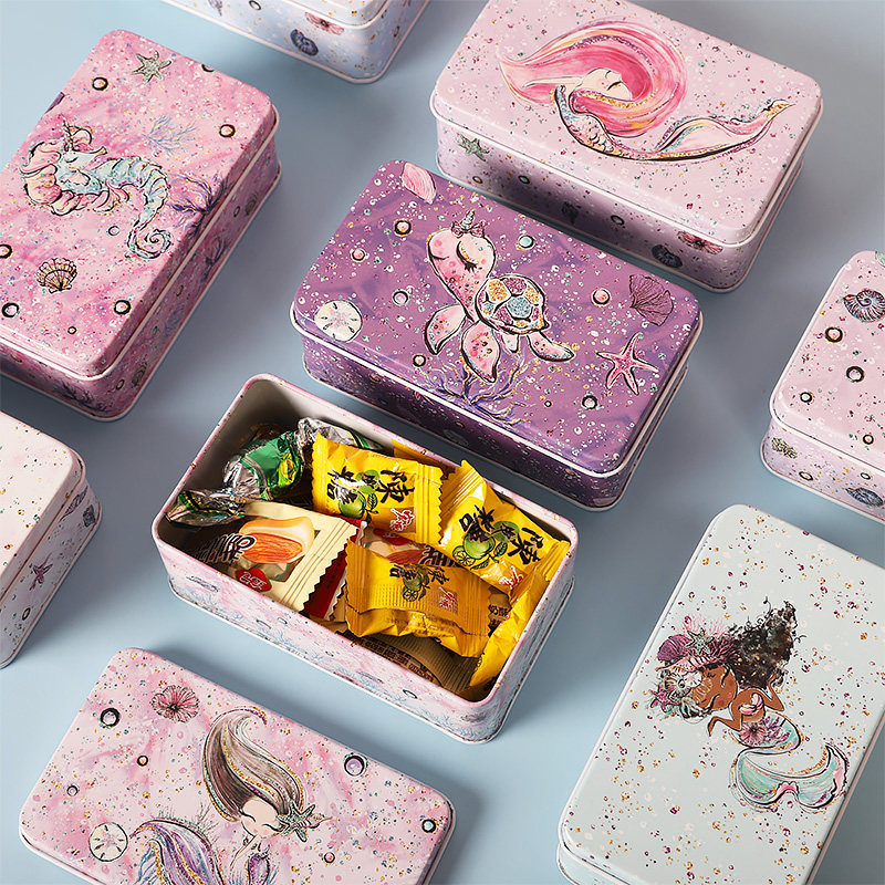 儿童硬币零钱积分币收纳盒卡片小盒子迷你长方形糖果便携马口铁盒