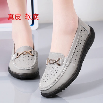 软底中老年人镂空透气鱼嘴凉皮鞋