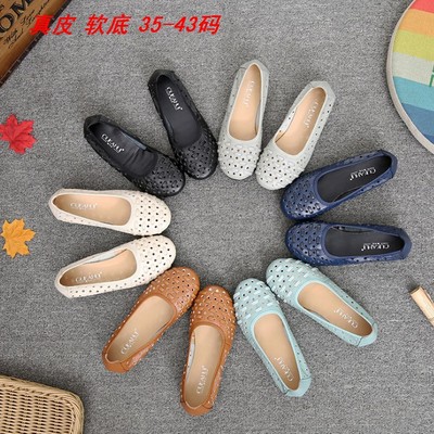 洞洞大码真皮镂空中老年妈妈鞋