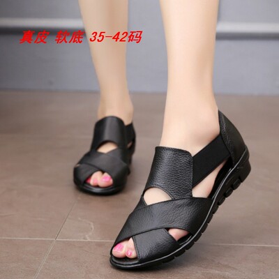 大码坡跟软底鱼嘴中老年凉皮鞋
