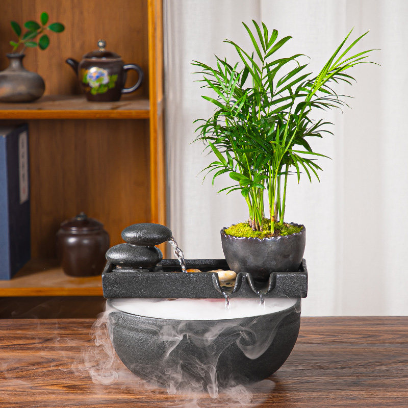 新中式流水喷泉摆件客厅陶瓷鱼缸加湿器办公室桌面招财开业礼物