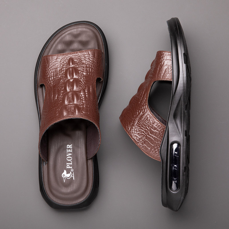 男士凉拖鞋男真皮潮流室外防滑夏季拖鞋牛皮休闲韩版一字拖鞋子男,流行男鞋,一字拖,淘宝优惠券,粉丝福利购,淘宝优惠卷