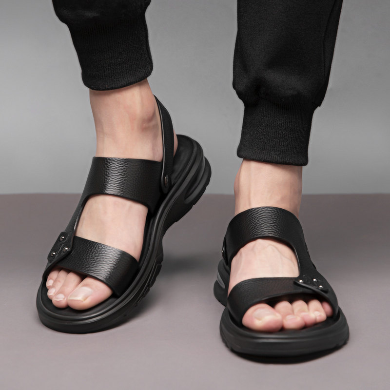 SANDALS MENS 2024 NEW TRENDY SUMMER WEAR SLIPPERS GENUINE LEATHER COWHIDE DRIVING SOFT SOLES AIR CUSHION DUAL-PURPOSE LEATHER SANDALS
