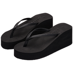 森赋细带高跟人字拖女厚底坡跟双带夹脚拖鞋沙滩拖松糕防滑凉拖鞋