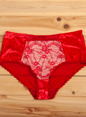 内裤不退换P0998本命年大红色大码内裤金丝绒蕾丝胖MM三角裤140-2