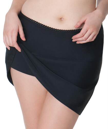 YK0002连裤三角裙式外贸分体泳装 百搭纯黑色低腰泳裤泡温游泳