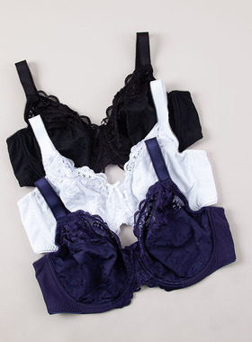 80-105BCDEF 钢圈大码内衣 A0032B 提花蕾丝边拼接薄款内衣文胸