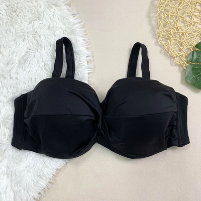 70-90ABDG黑色大码比基尼YB0030 钢圈半杯可拆肩带定型模杯单泳衣