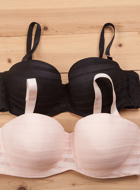 N336甜美条纹1/2半杯有钢圈可拆肩带内衣外贸原单大码文胸75-85BD