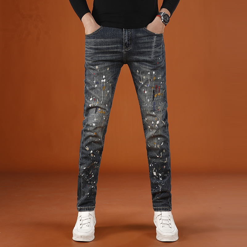 秋季新款印花牛仔裤男士长裤