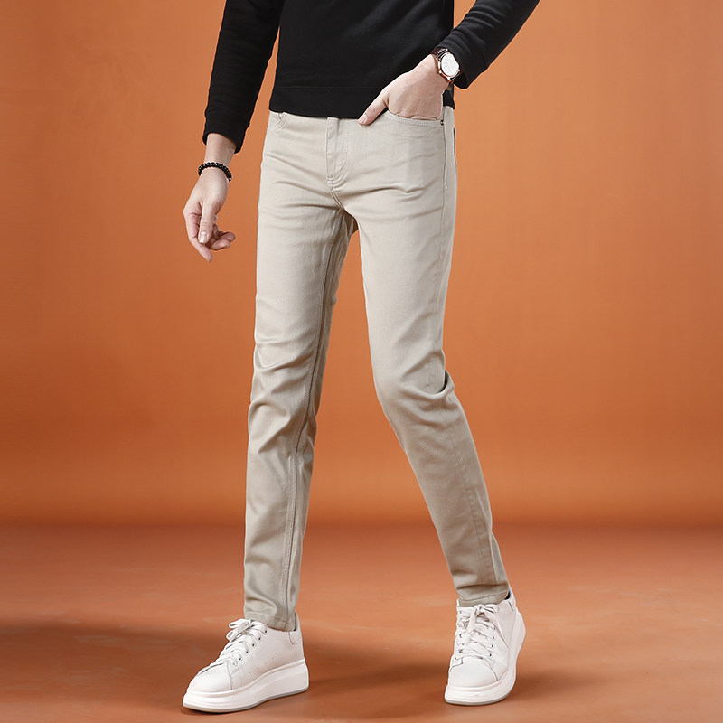 高档潮牌杏色高端商务休闲裤百搭牛仔裤男款2026新款春季男士长裤