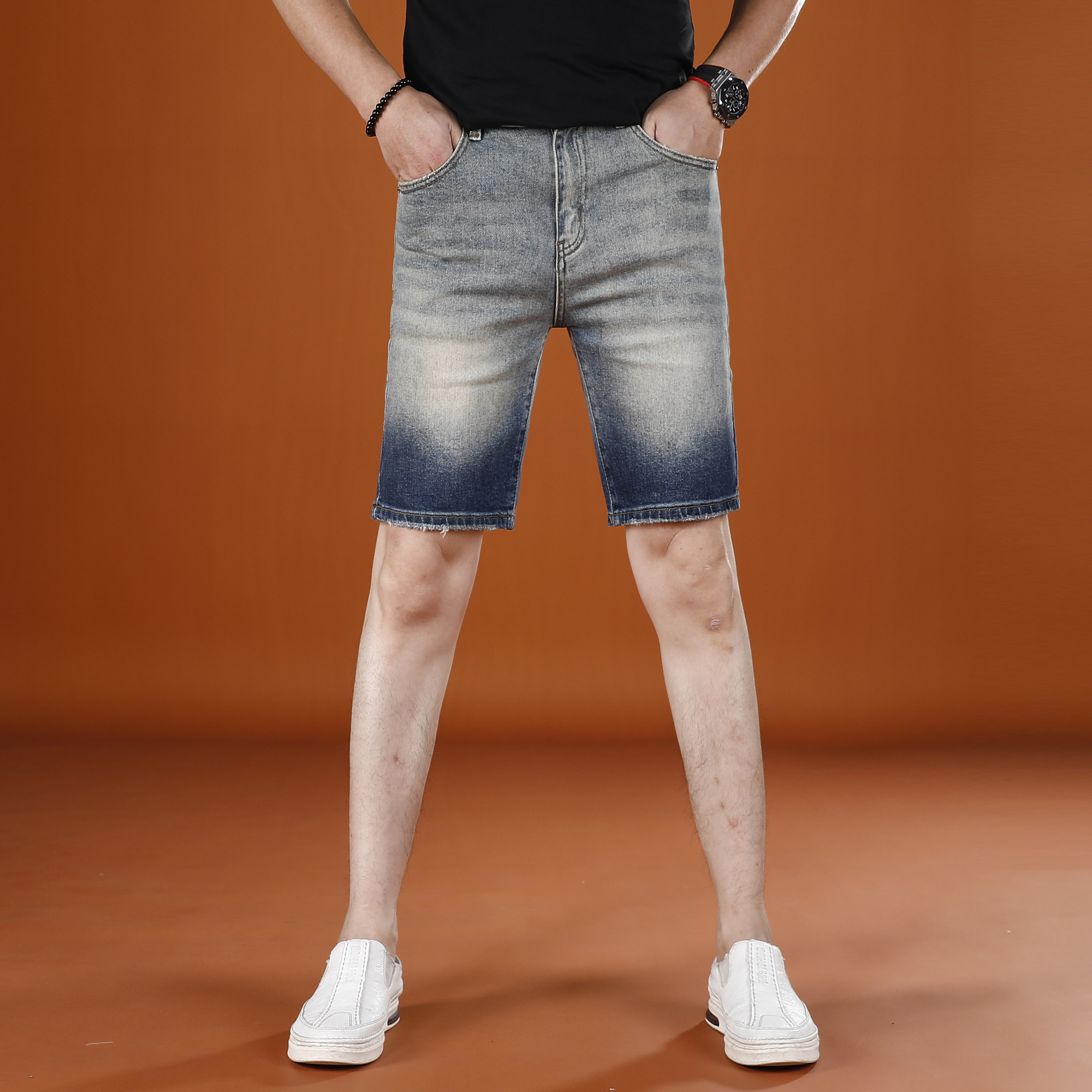 夏季薄款短裤牛仔裤男修身裤