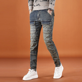 潮牌时尚 小脚男士 大口袋工装 2026新款 牛仔裤 男潮流弹力修身 长裤 子