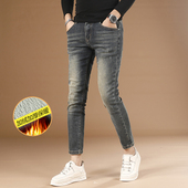 加绒九分牛仔裤 加厚款 男修身 2025秋冬款 小脚时尚 弹力冬季 9分裤 子
