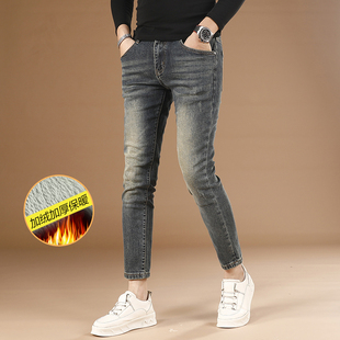 小脚时尚 男修身 弹力冬季 加厚款 子 2025秋冬款 9分裤 加绒九分牛仔裤