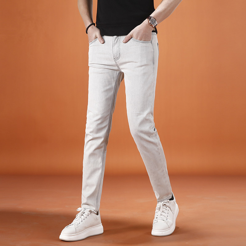 浅色牛仔裤男款2026新款潮男时尚弹力修身小脚男士牛仔裤春夏薄款