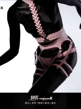 【WK倾库】g-tox 脊椎harness铆钉项圈束缚带套装 |原创真皮手工