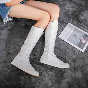 大码40-43帆布靴韩版高帮长筒靴子 舞台演出靴大号小白靴女靴41码
