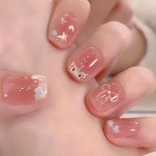 2025新款卡通kt猫儿童穿戴甲短款指甲贴3-12岁女童猫眼短甲无毒无味自粘百搭美甲贴果冻胶可拆卸小学生奖励贴