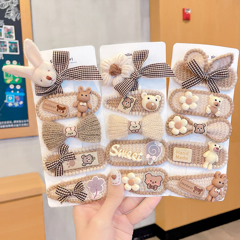 韩版儿童奶咖色小熊发夹碎发卡子