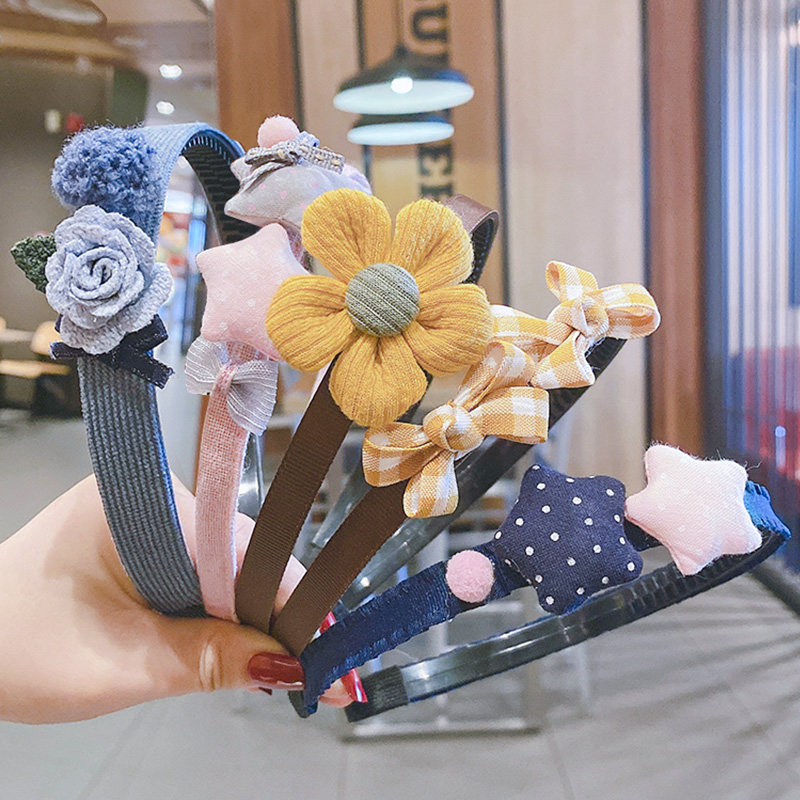 韩版儿童花朵组合发箍头饰宝宝不伤发布艺发卡子女童简约防滑头箍