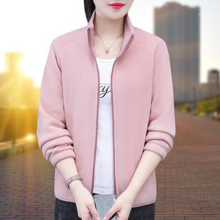 双面绒短款外套女2025新款春秋中年妈妈摇粒绒立领秋冬加厚抓绒衣