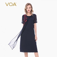 VOA Ретро шелковое платье, короткий рукав, отрывной лист
