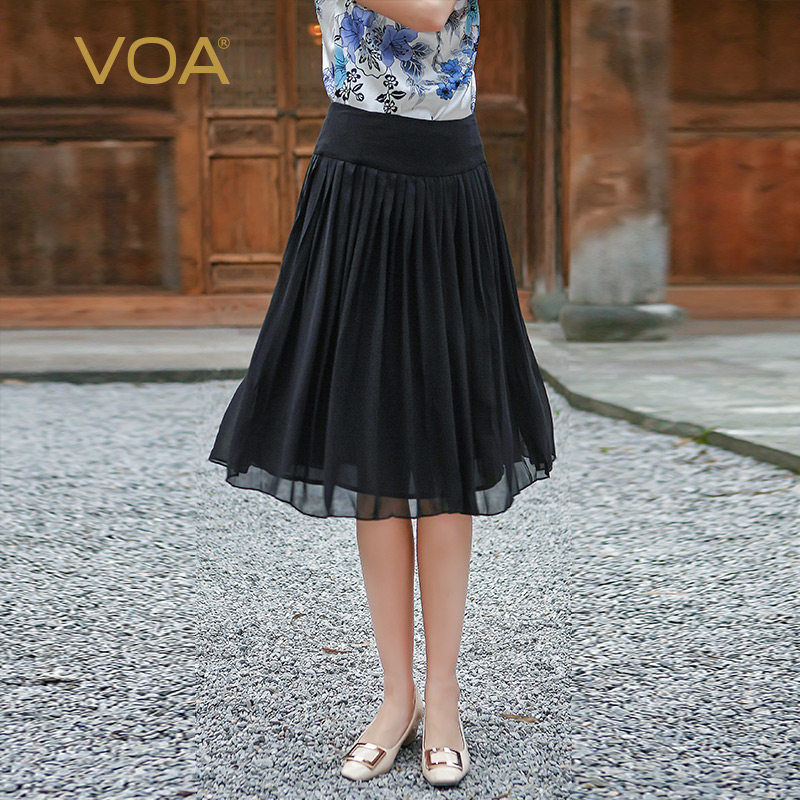 VOA真絲雙層喬其墨黑寬邊中腰風琴百褶全圓型傘式百搭透氣半截裙在類目 女裝/女士精品, 半身裙中 - 來自Buy2taobao.com提供專業的淘寶代購服務