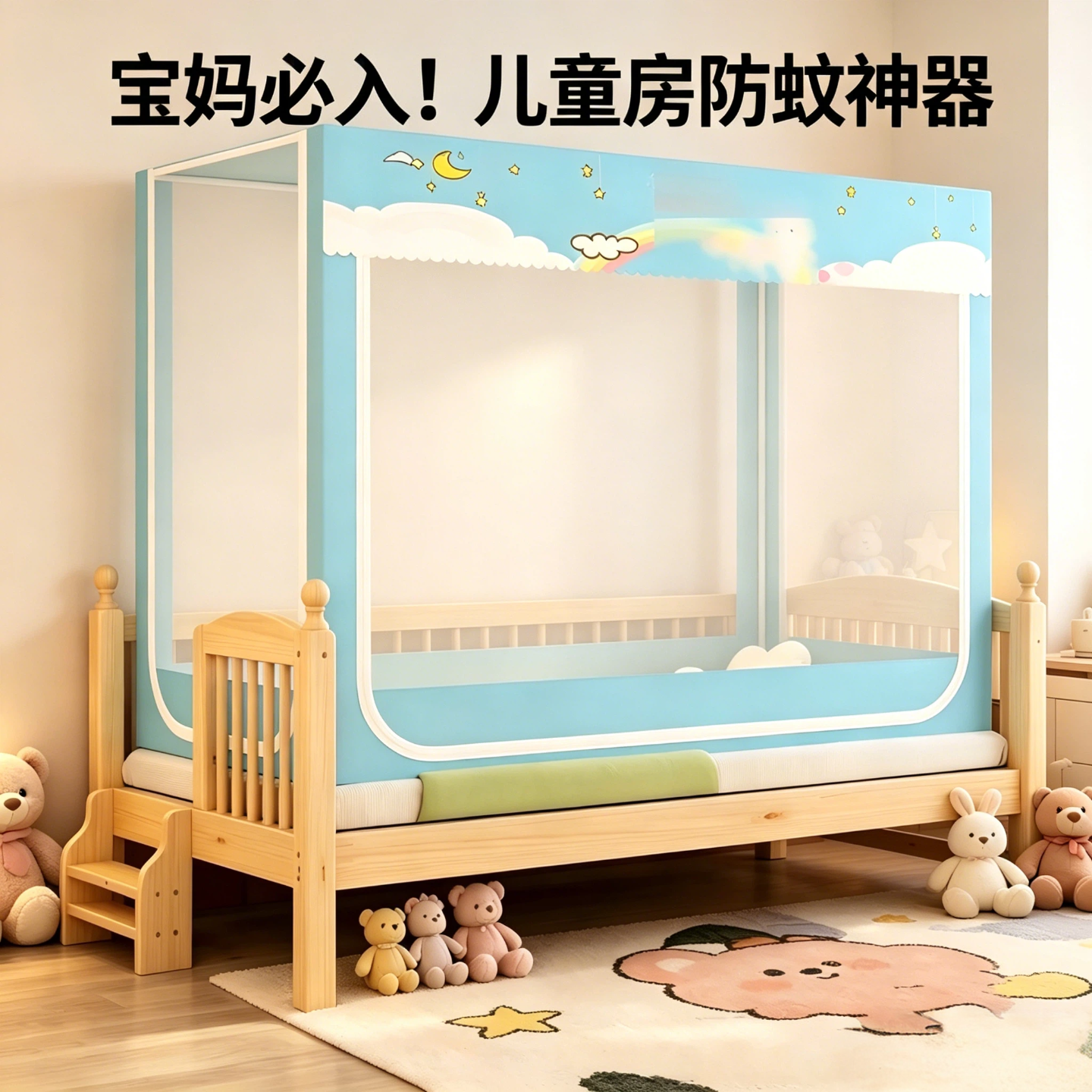 爱里奇儿童防摔全罩拼接床蚊帐