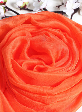 正品真丝丝巾2025春秋冬季新款时尚百搭桑蚕丝围巾纯色披肩橙色