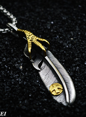 复古羽毛钛钢朋克风吊坠项链