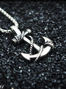 欧美复古船锚钛钢朋克风吊坠项链