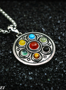 复古莲花佛牌钛钢吊坠项链男女士