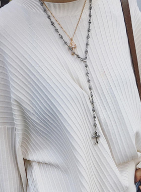 钛钢项链复古十字架挂链女士套链